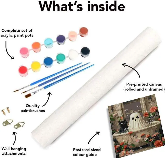 Alt view image 7 of 7 - 3 Pack Ghost Paint by Numbers Kit for Adults, Halloween Ghost Adult Paint by Number Kits on Canvas, Acrylic Bathroom Easy Paint by Numbers for Gift Home Decor 12x16 Inch