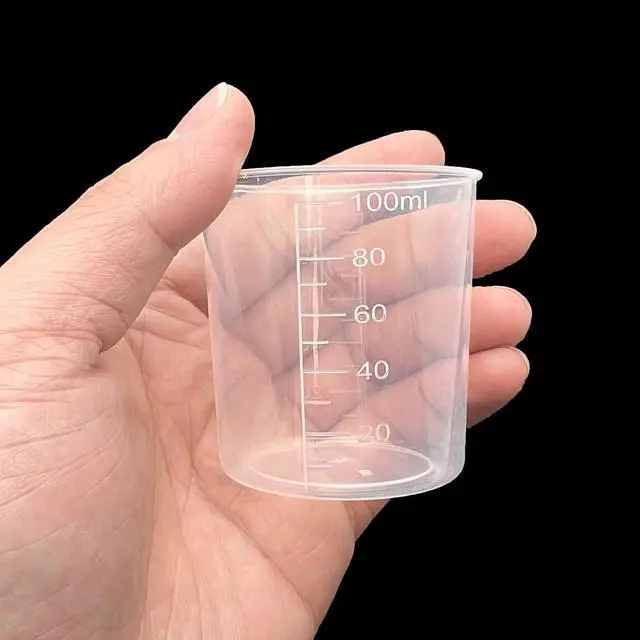 Alt view image 2 of 5 - 24 Pcs Clear Scale Cups, Plastic Graduated Cups 3.4oz. | Transparent Experiment Measuring Cup 100ml with 50 Pcs Wooden Stirring Sticks for Epoxy, Resin, Stain, Mixing Paint