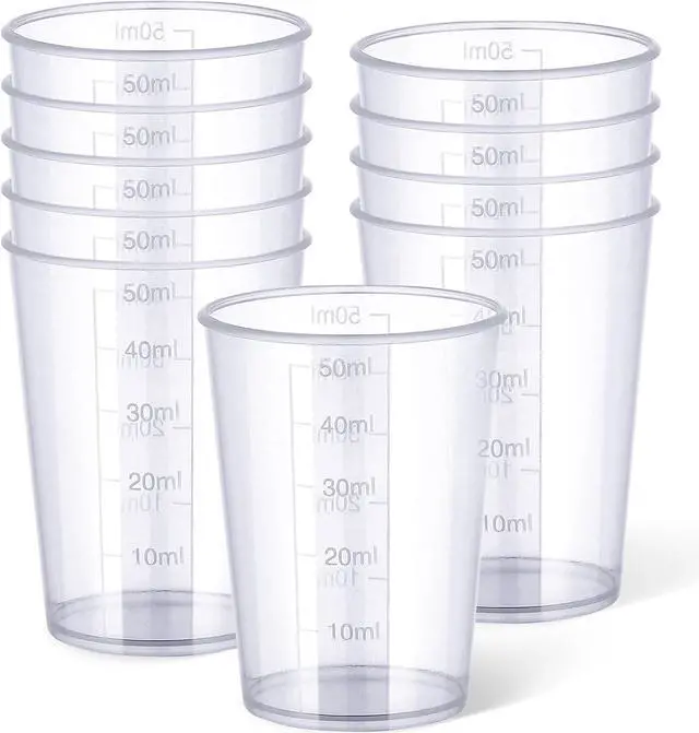 Main image of 50ml Measuring Cups - 10 Pack, 1.7oz Disposable Graduated Cups for Resin Mixing, Model Painting, Adhesive & Lab Use, Chemical Resistant, Stackable