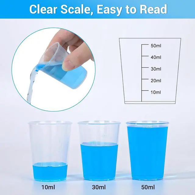 Alt view image 3 of 6 - 50ml Measuring Cups - 10 Pack, 1.7oz Disposable Graduated Cups for Resin Mixing, Model Painting, Adhesive & Lab Use, Chemical Resistant, Stackable