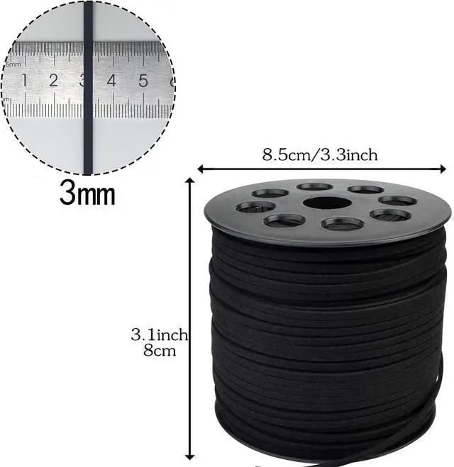 Alt view image 3 of 7 - 3mm x100 Yards Black Suede Cord Suede Lace Faux Leather Cord with Roll Spool for Bracelet Necklace Beading DIY Handmade Crafts