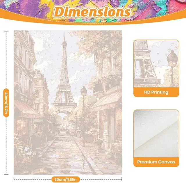 Alt view image 2 of 7 - Paint by Numbers Kit for Adults, Eiffel Tower Paint-by-Number-Kits on Canvas for Beginner Without Framed, Paris Acrylic Painting Set DIY Art Craft for Home Wall Decor (12x16 Inch)