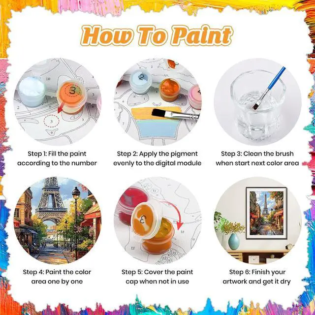 Alt view image 7 of 7 - Paint by Numbers Kit for Adults, Eiffel Tower Paint-by-Number-Kits on Canvas for Beginner Without Framed, Paris Acrylic Painting Set DIY Art Craft for Home Wall Decor (12x16 Inch)