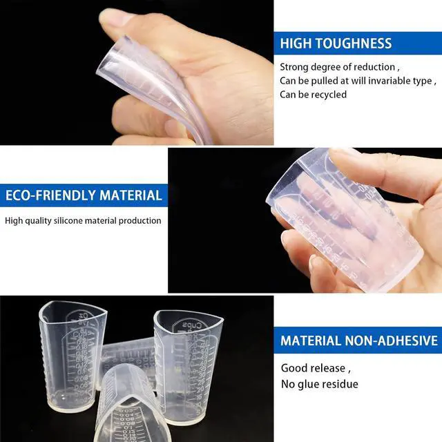 Alt view image 4 of 7 - 4Pcs Silicone Resin Measuring Cups, Thick Silicone Mixing Pouring Cups with 3 Measurement Units, Non-Stick Silicone Mixing Cups for Epoxy Resin, 50ml