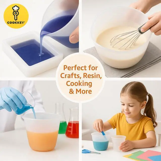 Alt view image 3 of 7 - 4-Pack Silicone Measuring Cups for Resin 600ml, 350ml, 250ml Reusable Non-Stick Mixing Cups with Accurate Scale for Crafts, Baking, and DIY Projects -
