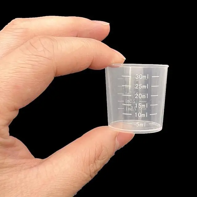 Alt view image 2 of 5 - 60 Pcs Plastic Graduated Cups, 30ml/1oz Clear Scale Cups | Transparent Experiment Measuring Cup with 50 Pcs Wooden Stirring Sticks for Epoxy, Resin, Stain, Mixing Paint