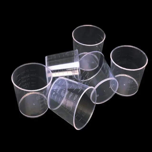 Alt view image 3 of 5 - 60 Pcs Plastic Graduated Cups, 30ml/1oz Clear Scale Cups | Transparent Experiment Measuring Cup with 50 Pcs Wooden Stirring Sticks for Epoxy, Resin, Stain, Mixing Paint