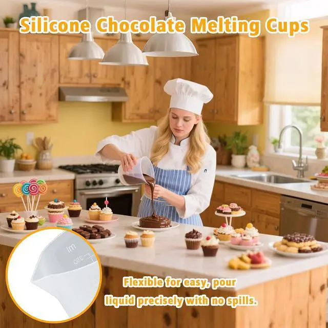 Alt view image 2 of 7 - Silicone Cups for Melting Chocolate, 4PCS Silicone Measuring Cups with 250 & 350ml Capacity, Reusable Baking Supplies for DIY Chocolate Molds