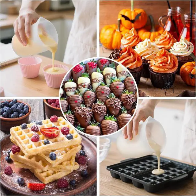 Alt view image 3 of 7 - Silicone Cups for Melting Chocolate, 4PCS Silicone Measuring Cups with 250 & 350ml Capacity, Reusable Baking Supplies for DIY Chocolate Molds