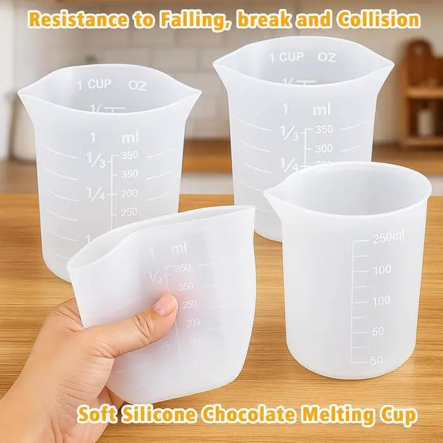 Alt view image 5 of 7 - Silicone Cups for Melting Chocolate, 4PCS Silicone Measuring Cups with 250 & 350ml Capacity, Reusable Baking Supplies for DIY Chocolate Molds