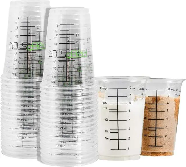 Main image of Disposable Measuring Cups for Resin - Pack of 20 8oz Clear Plastic Measuring Cup for Epoxy Resin, Stain, Paint Mixing - Half Pint Reusable Multipurpose Mixing Cups for Cooking and Baking