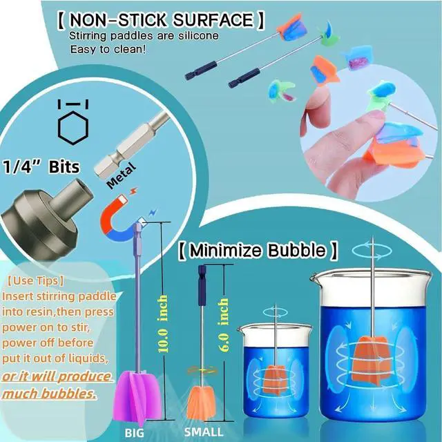 Alt view image 2 of 7 - 2 Big+2 Small Silicone Resin Mixer Paddles for Drill, Epoxy Mixer Attachment for Drill, Paint Mixer/Paint Stirrer for Mixing Resin, Epoxy, Silicone Molds