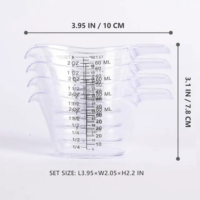 Alt view image 4 of 7 - 4 Pack Small Measuring Cups, 2oz/60ml Mini Measuring Cup with tsp/Tbsp/oz/ml Markings, Clear Easy-Read Scale for Kitchen, Resin, DIY, Beauty Mixing (4)