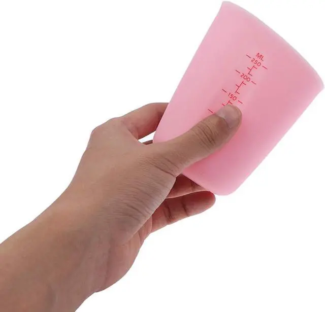 Alt view image 2 of 7 - 1 Pack Soft Silicone Measuring Cups with Marked 250ml, Flexible Extruded and Poured Double Scale Baking Cups - for Cooking, Resin Mixing, Coffee,Butter, Chocolate, or DIY Projects (Pink)