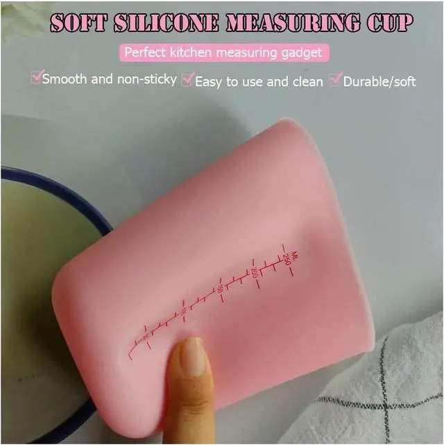 Alt view image 4 of 7 - 1 Pack Soft Silicone Measuring Cups with Marked 250ml, Flexible Extruded and Poured Double Scale Baking Cups - for Cooking, Resin Mixing, Coffee,Butter, Chocolate, or DIY Projects (Pink)