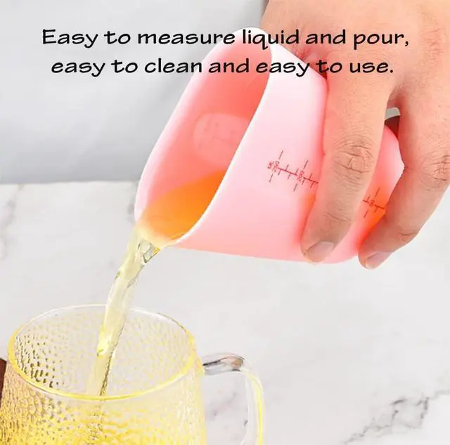 Alt view image 5 of 7 - 1 Pack Soft Silicone Measuring Cups with Marked 250ml, Flexible Extruded and Poured Double Scale Baking Cups - for Cooking, Resin Mixing, Coffee,Butter, Chocolate, or DIY Projects (Pink)