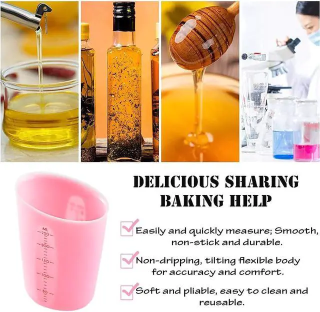 Alt view image 7 of 7 - 1 Pack Soft Silicone Measuring Cups with Marked 250ml, Flexible Extruded and Poured Double Scale Baking Cups - for Cooking, Resin Mixing, Coffee,Butter, Chocolate, or DIY Projects (Pink)