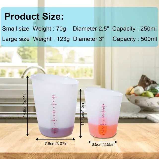 Alt view image 2 of 7 - Silicone Measuring Cups, 500ml & 250ml Large Flexible Mixing Cups, 2 Cups Pour Baking Cups for Epoxy Resin, DIY, Jewelry Making, Cooking