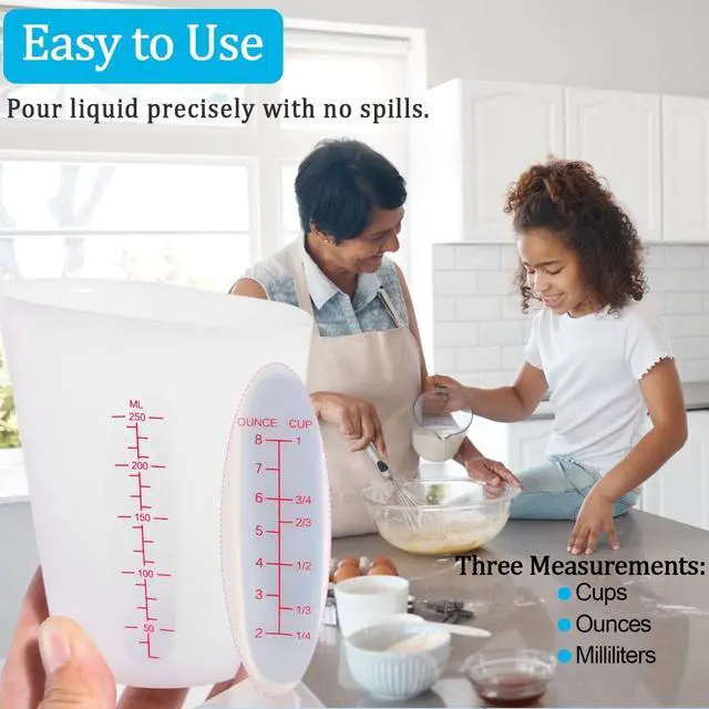 Alt view image 6 of 7 - Silicone Measuring Cups, 500ml & 250ml Large Flexible Mixing Cups, 2 Cups Pour Baking Cups for Epoxy Resin, DIY, Jewelry Making, Cooking