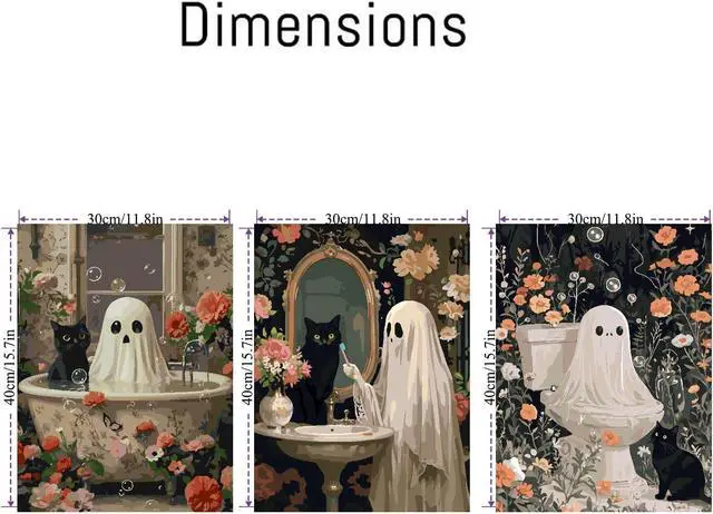 Alt view image 3 of 7 - 3 Pack Ghost Paint by Numbers Kit for Adults, Halloween Ghost Adult Paint by Number Kits on Canvas, Acrylic Bathroom Easy Paint by Numbers for Gift Home Decor 12x16 Inch