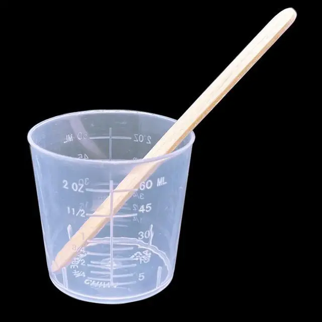 Alt view image 4 of 6 - 30 Pcs Plastic Graduated Cups, 60ml/2oz Clear Scale Cups | Transparent Experiment Measuring Cup with 50 Pcs Wooden Stirring Sticks for Epoxy, Resin, Stain, Mixing Paint