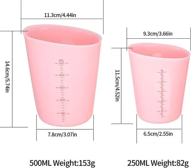 Alt view image 2 of 7 - 2 Pcs 250 ml/500 ml Silicone Measuring Cups, Silicone Reusable Mixing Pouring Measure Cups, Melt Stir Squeeze & Pour Measuring Cups for Epoxy Resin Casting Moulds Cups (Pink)