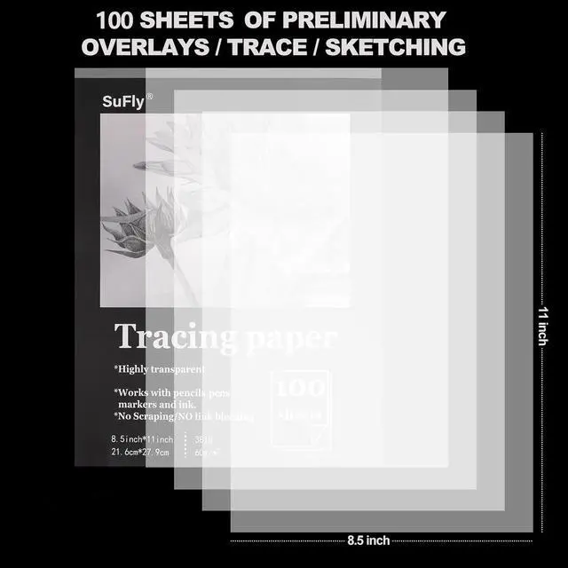Alt view image 2 of 7 - Tracing Paper Pad 8.5"x 11", Transparent Vellum Paper_100 Sheets_38Lb | Tracing Paper for Drawing, Clear Trace Paper Pad for Pencil, Marker and Ink, Made for Trace Images, Sketching and Overlays