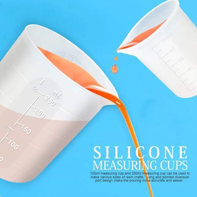 Alt view image 2 of 7 - Silicone Measuring Cups for Epoxy Resin, 250 & 100ml Reusable Epoxy Resin Mixing Cups, Silicone Pouring Cup, with Stir Sticks, Finger Cots, Tweezers