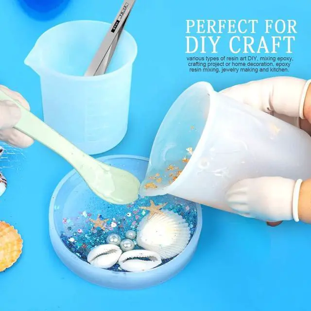 Alt view image 3 of 7 - Silicone Measuring Cups for Epoxy Resin, 250 & 100ml Reusable Epoxy Resin Mixing Cups, Silicone Pouring Cup, with Stir Sticks, Finger Cots, Tweezers