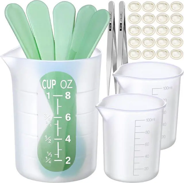 Main image of Silicone Measuring Cups for Epoxy Resin, 250 & 100ml Reusable Epoxy Resin Mixing Cups, Silicone Pouring Cup, with Stir Sticks, Finger Cots, Tweezers