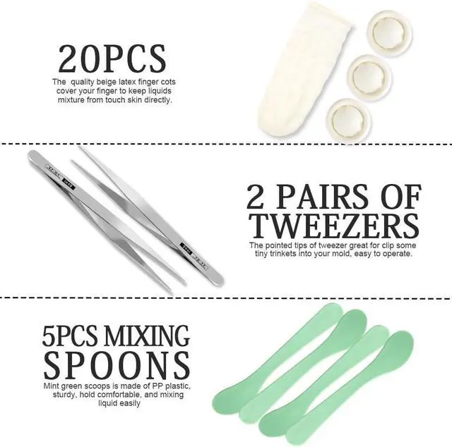 Alt view image 4 of 7 - Silicone Measuring Cups for Epoxy Resin, 250 & 100ml Reusable Epoxy Resin Mixing Cups, Silicone Pouring Cup, with Stir Sticks, Finger Cots, Tweezers