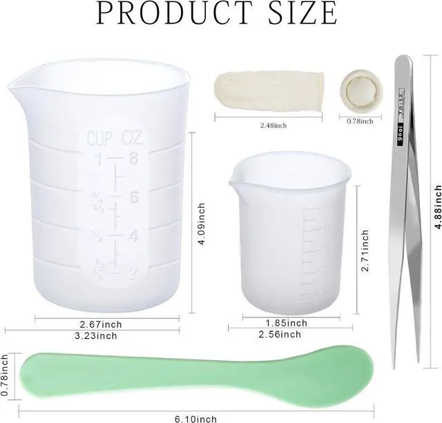 Alt view image 5 of 7 - Silicone Measuring Cups for Epoxy Resin, 250 & 100ml Reusable Epoxy Resin Mixing Cups, Silicone Pouring Cup, with Stir Sticks, Finger Cots, Tweezers
