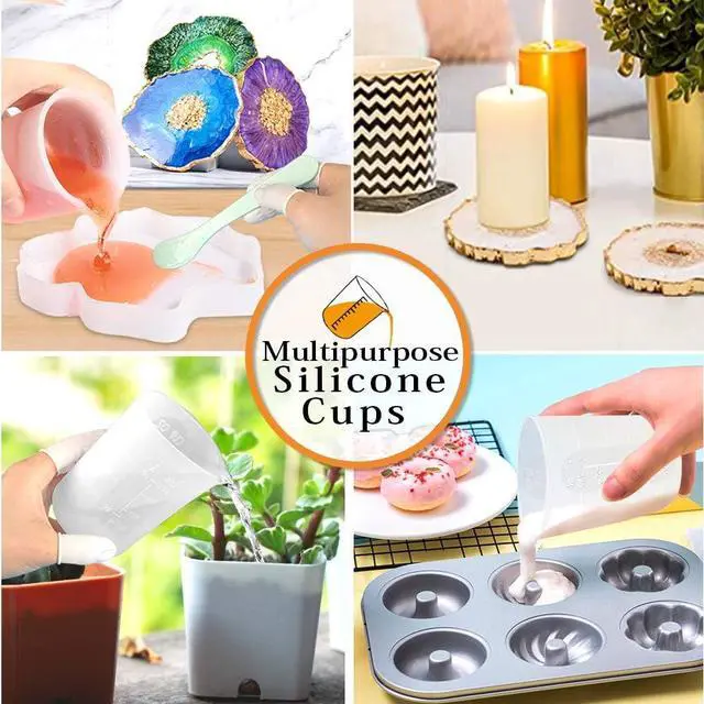 Alt view image 7 of 7 - Silicone Measuring Cups for Epoxy Resin, 250 & 100ml Reusable Epoxy Resin Mixing Cups, Silicone Pouring Cup, with Stir Sticks, Finger Cots, Tweezers