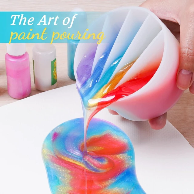 Alt view image 2 of 7 - 5-Channel Silicone Split Cup for Paint Pouring, Resin, Fluid Art | Reusable Pour Cup With 2 Mixing Sticks, Ergonomic Dividers For Acrylic Resin Crafts And DIY Projects
