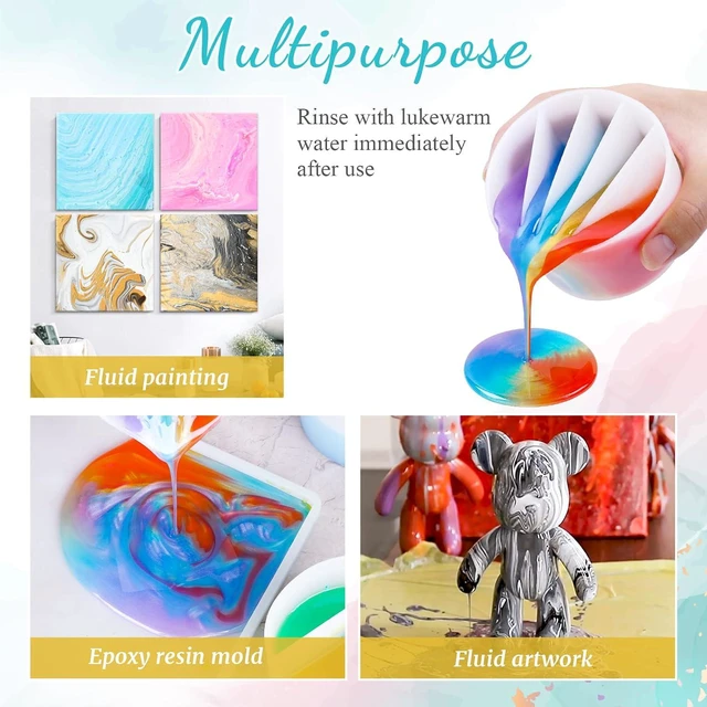 Alt view image 4 of 7 - 5-Channel Silicone Split Cup for Paint Pouring, Resin, Fluid Art | Reusable Pour Cup With 2 Mixing Sticks, Ergonomic Dividers For Acrylic Resin Crafts And DIY Projects