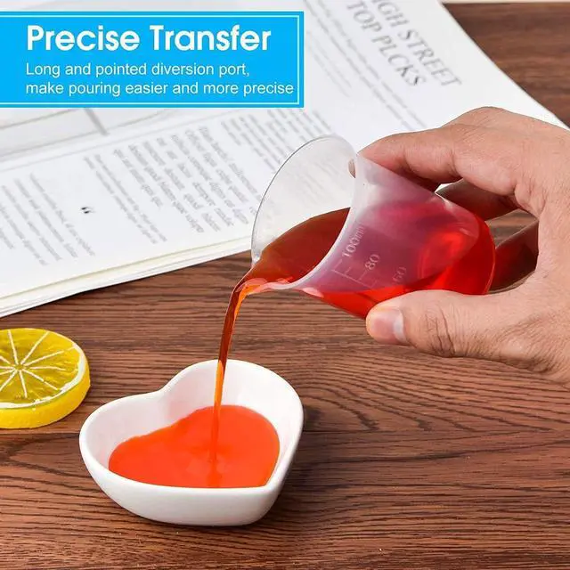 Alt view image 3 of 7 - Measuring Cups Kit - 5 Pcs 30ml, 2 Pcs 100ml Plastic Measuring Cups, Paint Resin Mixing Cups, Medicine Graduated Measure Cups with 5 Pcs Mixing Sticks, 10 Pcs Finger Cots and 5 Pc Transfer Pipettes