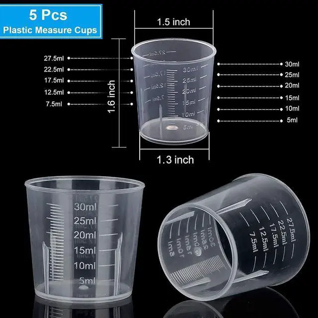 Alt view image 4 of 7 - Measuring Cups Kit - 5 Pcs 30ml, 2 Pcs 100ml Plastic Measuring Cups, Paint Resin Mixing Cups, Medicine Graduated Measure Cups with 5 Pcs Mixing Sticks, 10 Pcs Finger Cots and 5 Pc Transfer Pipettes