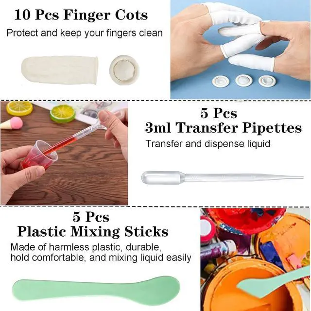 Alt view image 6 of 7 - Measuring Cups Kit - 5 Pcs 30ml, 2 Pcs 100ml Plastic Measuring Cups, Paint Resin Mixing Cups, Medicine Graduated Measure Cups with 5 Pcs Mixing Sticks, 10 Pcs Finger Cots and 5 Pc Transfer Pipettes