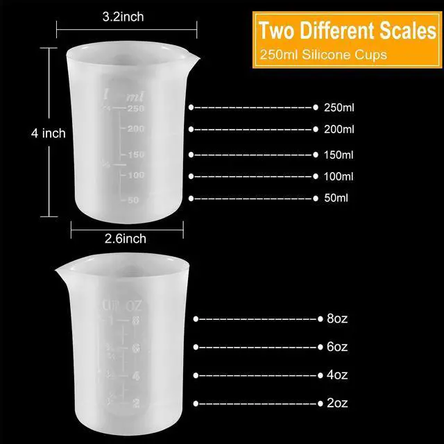Alt view image 2 of 7 - 250 ml Silicone Measuring Cups for Resin Non-Stick Mixing Cups Glue Tools, Precise Scale for for Resin DIY Craft Jewelry Making, 3 PCS