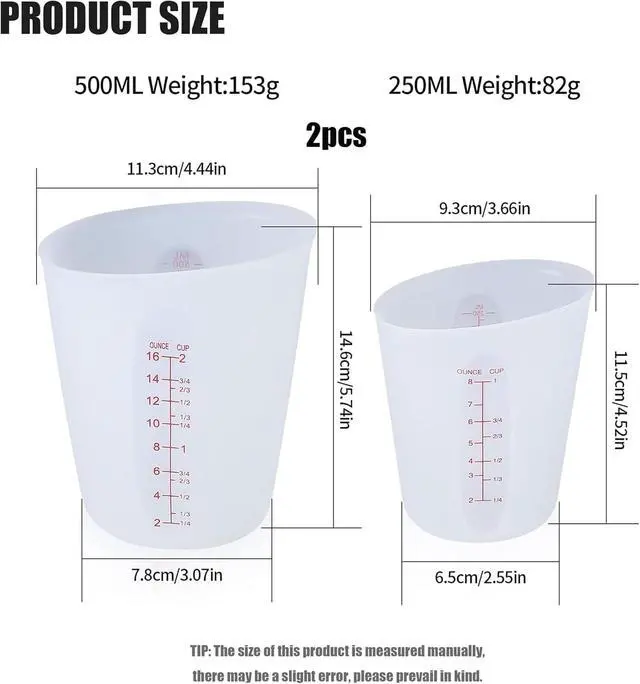 Alt view image 2 of 7 - 2 Pcs 250 ml/500 ml Silicone Measuring Cups, Silicone Reusable Mixing Pouring Measure Cups, Melt Stir Squeeze & Pour Measuring Cups for Epoxy Resin Casting Moulds Cups (White)