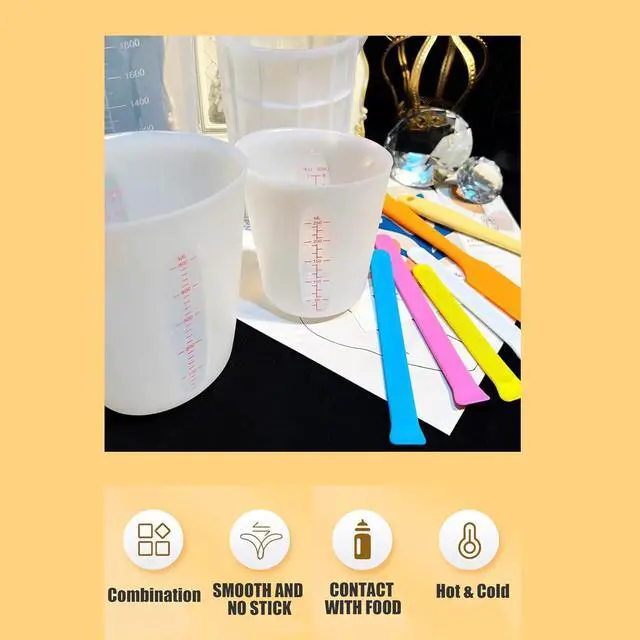 Alt view image 3 of 7 - 2 Pcs 250 ml/500 ml Silicone Measuring Cups, Silicone Reusable Mixing Pouring Measure Cups, Melt Stir Squeeze & Pour Measuring Cups for Epoxy Resin Casting Moulds Cups (White)
