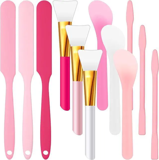 Main image of 12 Pcs Silicone Stir Sticks Kit, Silicone Epoxy Brushes, Stir Tool Sticks, Mixing Spoon, Scraper DIY Crafts Tools for Resin Epoxy Liquid Paint (Pink)