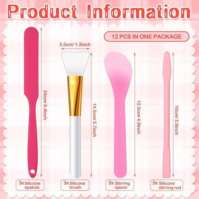 Alt view image 2 of 6 - 12 Pcs Silicone Stir Sticks Kit, Silicone Epoxy Brushes, Stir Tool Sticks, Mixing Spoon, Scraper DIY Crafts Tools for Resin Epoxy Liquid Paint (Pink)