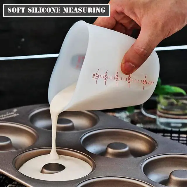 Alt view image 6 of 7 - 1 Pack Soft Silicone Measuring Cups with Marked 250ml, Flexible Extruded and Poured Double Scale Baking Cups - for Cooking, Resin Mixing, Coffee,Butter, Chocolate, or DIY Projects (White)