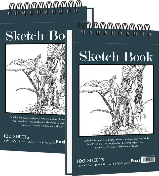 Main image of Small Sketch Book, Spiral-Bound Sketchbook 5.5 x 8.5 2-Pack 200 Sheets | Small Sketchbook, 100 Sheets Each, 68lb/100gsm Drawing Paper Pad, Small Sketch Pads for Drawing for Adults, Kids & Beginners.