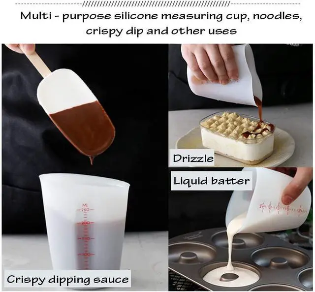 Alt view image 7 of 7 - 1 Pack Soft Silicone Measuring Cups with Marked 250ml, Flexible Extruded and Poured Double Scale Baking Cups - for Cooking, Resin Mixing, Coffee,Butter, Chocolate, or DIY Projects (White)