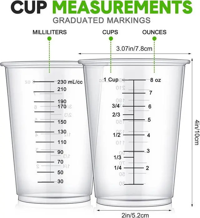 Alt view image 2 of 6 - 50 Pack Disposable Measuring Cups for Resin 8 oz Clear Plastic Epoxy Reusable Liquid Mixing Cups for Cooking and Baking Supplies