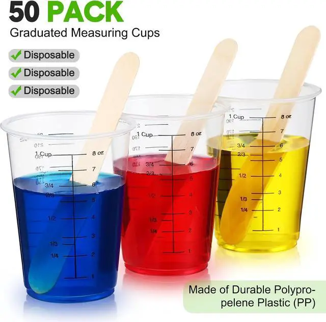 Alt view image 4 of 6 - 50 Pack Disposable Measuring Cups for Resin 8 oz Clear Plastic Epoxy Reusable Liquid Mixing Cups for Cooking and Baking Supplies