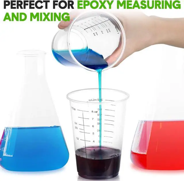 Alt view image 5 of 6 - 50 Pack Disposable Measuring Cups for Resin 8 oz Clear Plastic Epoxy Reusable Liquid Mixing Cups for Cooking and Baking Supplies