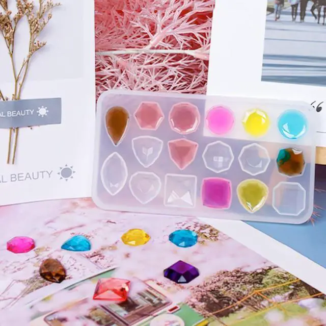Alt view image 2 of 7 - 2Pcs Faceted Gemstone Silicone Mold for Resin, Collage Crystal Stones 3D Diamond Gem Epoxy Resin Casting Mold Ice Cube DIY Jewelry Making Decor